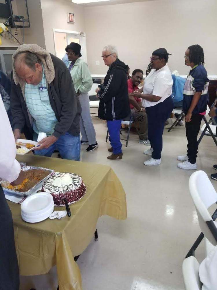 Residents in line at the buffet