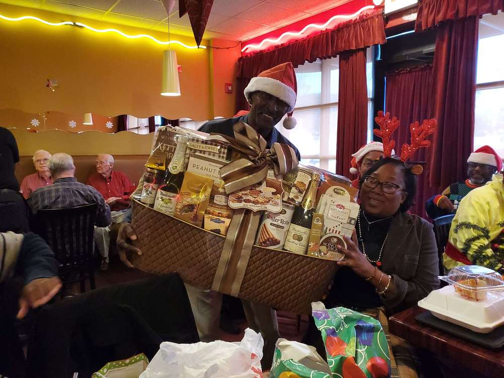 Holding large gift basket