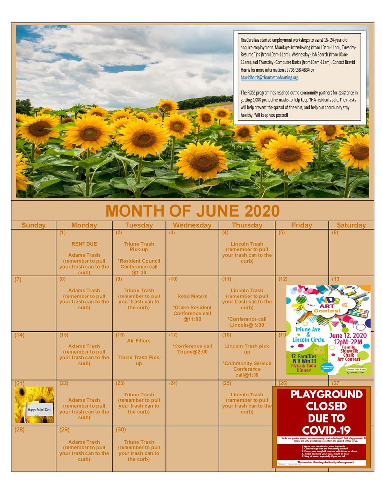 June 2020 calendar - view site calendar for event details