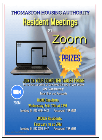 Resident meetings on zoom -all info below