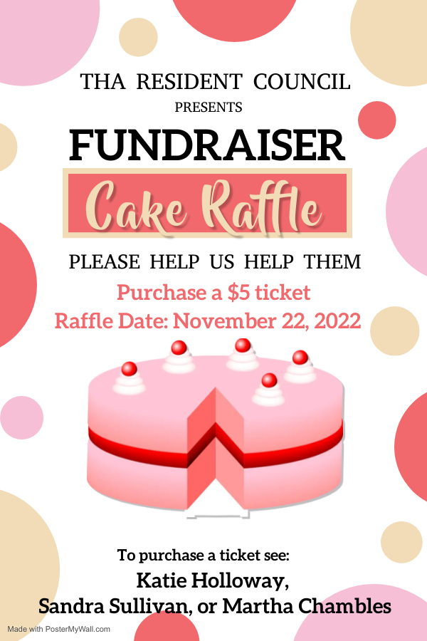 Cake Raffle Flyer. All information from this flyer is listed above.