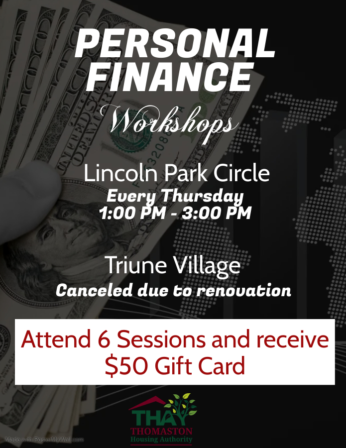 Personal Finance Workshops. All information from this flyer is listed above.